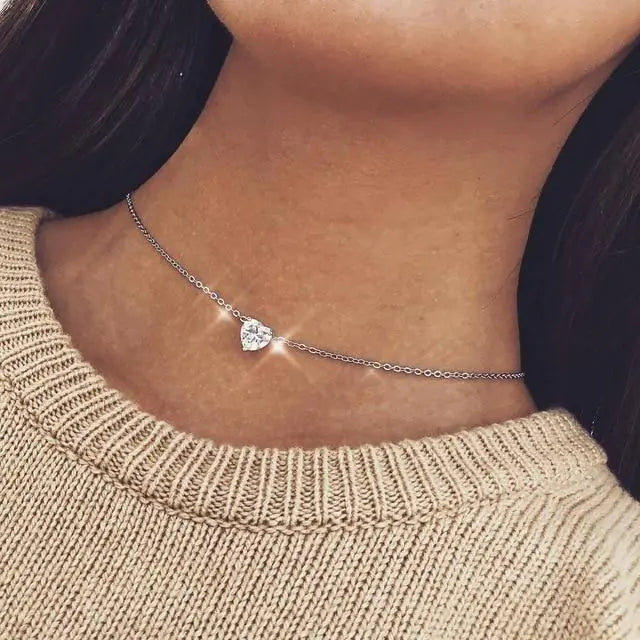 Zircon Heart Necklace with Love Design