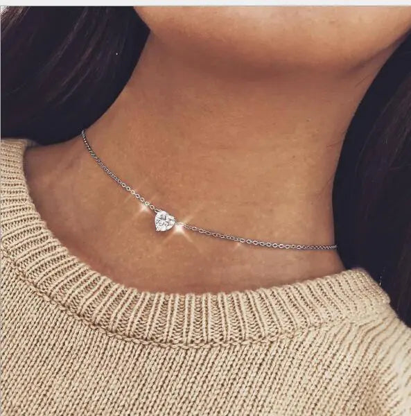 Zircon Heart Necklace with Love Design