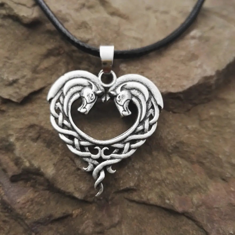 Heart Horsehead Pendant Necklace, Double Horse Necklace