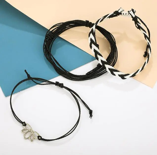 Bohemian Flower Bracelet, Handmade Woven Cord Bracelet