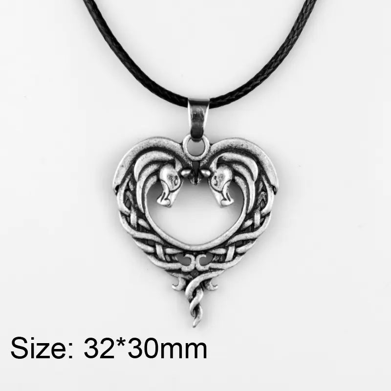 Heart Horsehead Pendant Necklace, Double Horse Necklace