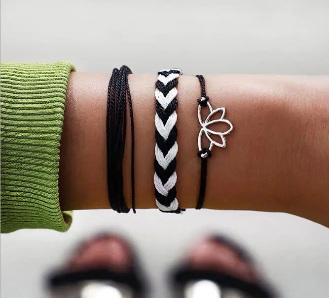 Bohemian Flower Bracelet, Handmade Woven Cord Bracelet
