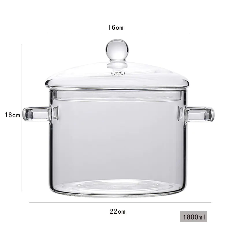 Mini Transparent Glass Soup Pot for Kitchen Cooking