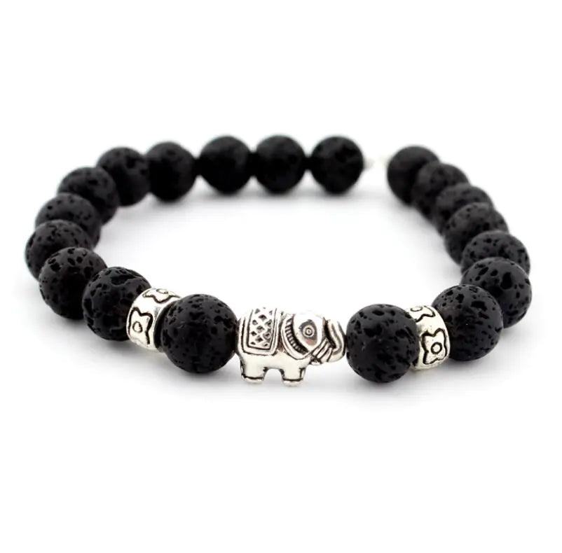 Lava Stone Bracelet, Natural Agate Elephant Bracelet