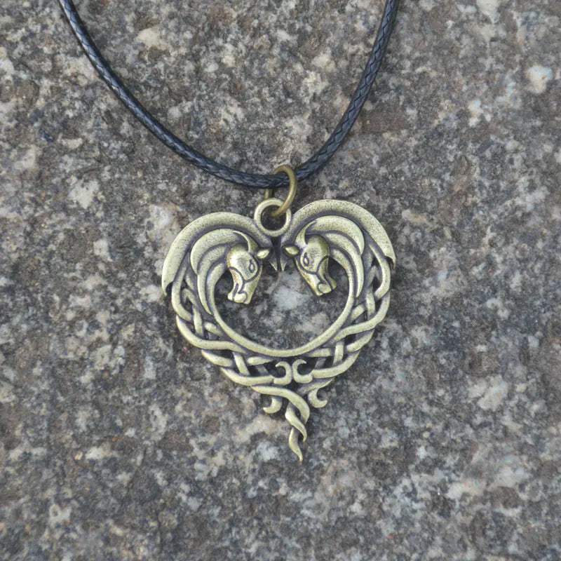 Heart Horsehead Pendant Necklace, Double Horse Necklace