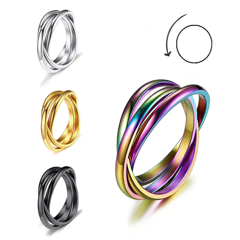 Three-Ring Rotating Anxiety Relief Jewelry for Couples