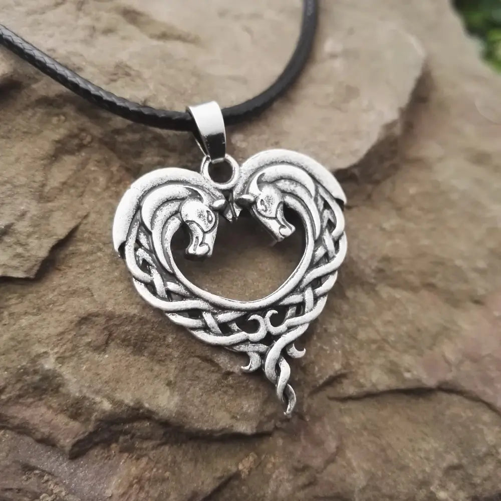Heart Horsehead Pendant Necklace, Double Horse Necklace
